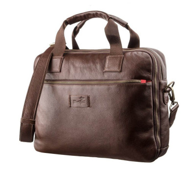 Чоловіча шкіряна сумка під ноутбук на 2 відділення SHVIGEL 19107 Коричнева