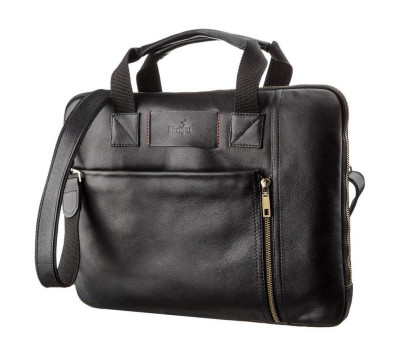 Чоловіча шкіряна тонка сумка для ноутбука SHVIGEL 19117 Чорна