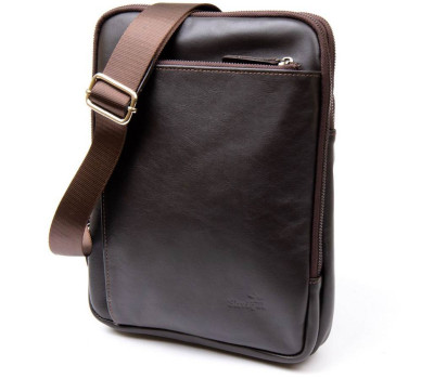 Модна сумка планшет з накладною кишенею на блискавці в гладкій шкірі 11282 SHVIGEL, Коричнева