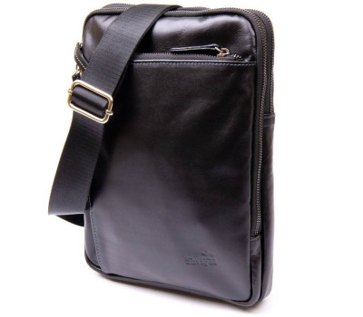 Чоловіча сумка планшет з накладною кишенею на блискавці в гладкій шкірі 11281 SHVIGEL, Чорна