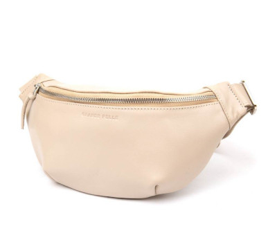 Практичная кожаная сумка на пояс GRANDE PELLE 11357 Бежевый