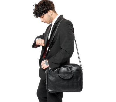 Сумка для ноутбука Sambag Leoma черная из натуральной кожи