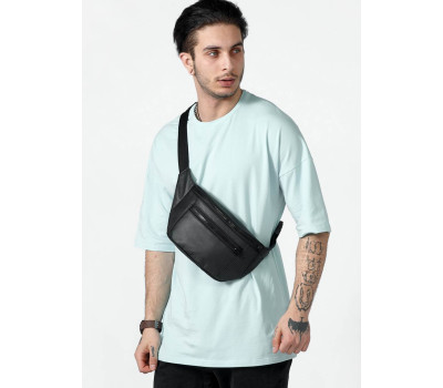 Велика чоловіча шкіряна сумка на пояс бананка Sambag Tirso Max чорна