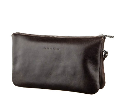 Барсетка чоловіча GRANDE PELLE 11263 в гладку шкіру Коричнева