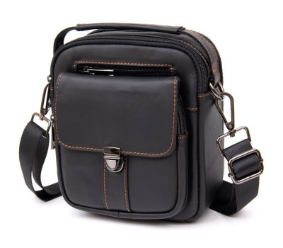 Компактний месенджер на два відділення чоловічий Vintage 20395 Чорний