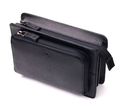 Містка чоловіча барсетка з натуральної шкіри KARYA 21309 Чорний