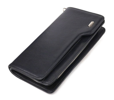 Практичне портмоне клатч із натуральної шкіри з тисненням під крокодила CANPELLINI 21540 Чорне