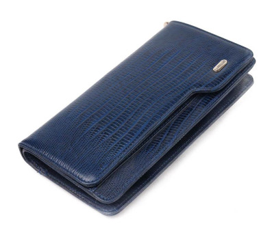 Добротне портмоне клатч із натуральної фактурної шкіри CANPELLINI 21542 Синє