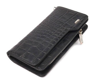 Якісне портмоне клатч із натуральної фактурної шкіри CANPELLINI 21543 Чорне