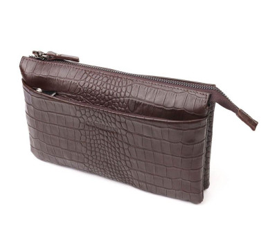 Цікавий клатч для чоловіків із натуральної фактурної шкіри з тисненням під крокодила CANPELLINI 21554 Коричневий