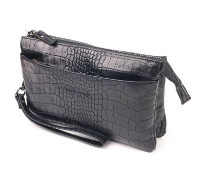 Чудовий клатч для чоловіків із натуральної фактурної шкіри з тисненням під крокодила CANPELLINI 21556 Чорний