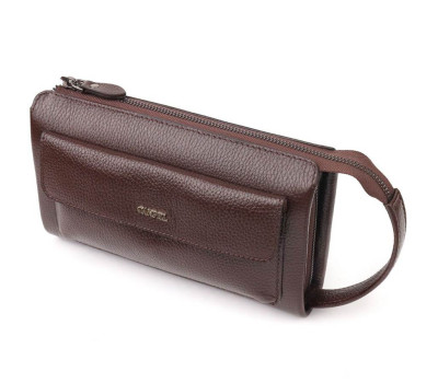 Красивий чоловічий клатч із натуральної зернистої шкіри CANPELLINI 21559 Коричневий
