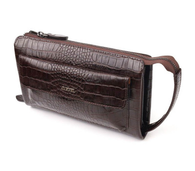 Зручний клатч для чоловіків із натуральної фактурної шкіри з тисненням під крокодила CANPELLINI 21561 Коричневий