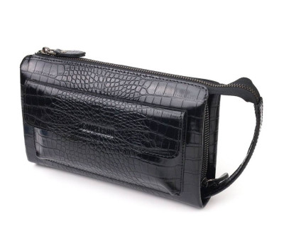 Практичний клатч для чоловіків з натуральної фактурної шкіри з тисненням під крокодила CANPELLINI 21562 Чорний