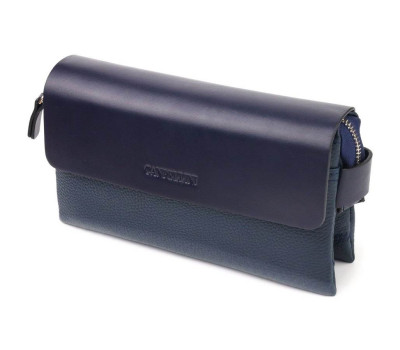 Добротний чоловічий клатч із натуральної комбінованої шкіри CANPELLINI 21565 Синій