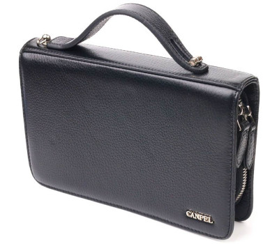 Оригінальна чоловіча барсетка на два відділення з натуральної зернистої шкіри CANPELLINI 21567 Чорна
