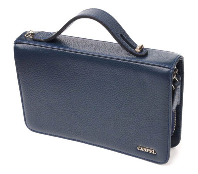 Відмінна чоловіча барсетка на два відділення з натуральної зернистої шкіри CANPELLINI 21568 Синя