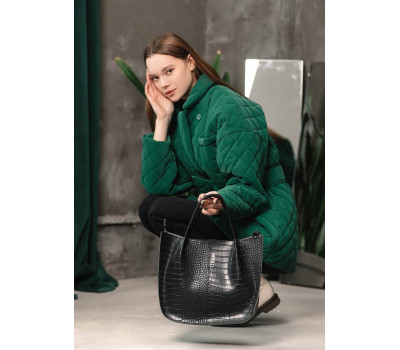 Женская сумка Sambag Leoma черная с принт крокодила