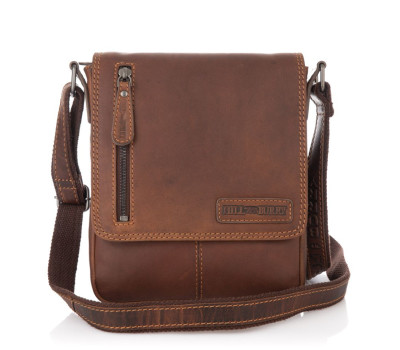 Чоловік шкіряний коричневий месенджер HB3069B, HILL BURRY