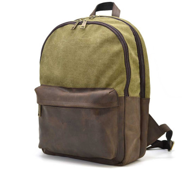 Чоловічий рюкзак шкіра та канвас хаккі для ноутбука TARWA RHc-7273-3md