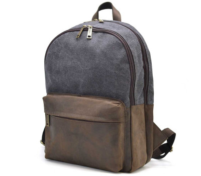 Чоловічий рюкзак шкіра і сірий канвас для ноутбука TARWA RGc-7273-3md