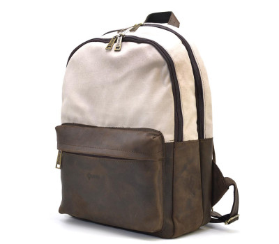 Чоловічий рюкзак шкіра та канвас слонова кістка для ноутбука TARWA RCj-7273-3md