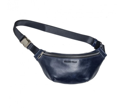 Шкіряна сумка на пояс бананка Grande Pelle 741670 синя