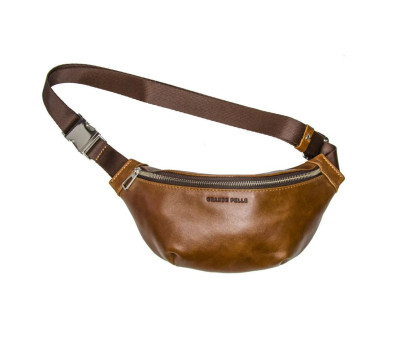 Шкіряна сумка на пояс бананка Grande Pelle 741623 коньячна