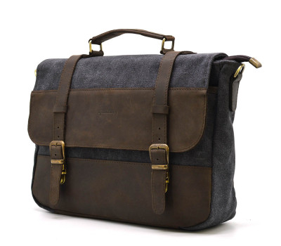 Чоловічий портфель з канвас та кінської шкіри TARWA RGc-3920-3md сіра