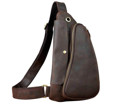 Шкіряний рюкзак слінг TIDING tid3026C коричневий