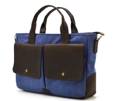 Чоловіча сумка з канвас та кінської шкіри TARWA RKc-3990-3md синій