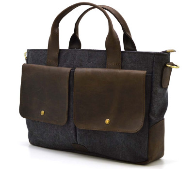 Чоловіча сумка з канвас та кінської шкіри TARWA RGc-3990-3md сіра