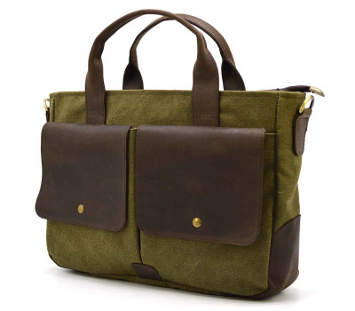 Чоловіча сумка з канвас та кінської шкіри TARWA RHc-3990-3md хаккі
