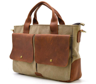 Чоловіча сумка з конвас та кінської шкіри TARWA RbSc-3990-3md коньяк