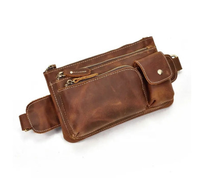 Кожаная сумка на пояс цвет коричнево-бордовый Bexhill bx3616red