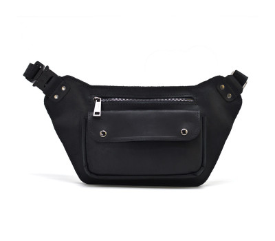 Шкіряна обємна бананка напоясна сумка чорна шкіра RA-8139-3md TARWA