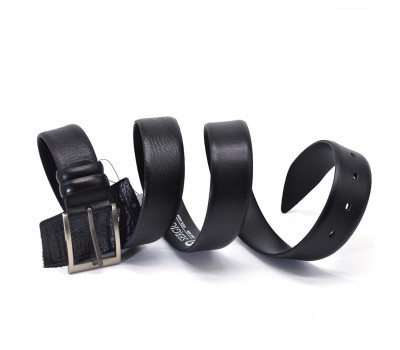 Ремінь із шкіри оленя 35мм чорний, класична пряжка st228673 нікель квадрат