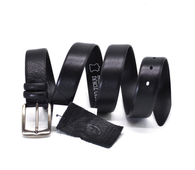 Ремінь із шкіри оленя 35мм чорний, класична пряжка st228672 нікель