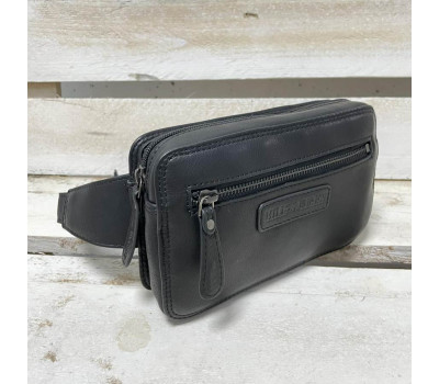 Поясная кожаная сумка (Италия) Hill Burry HB15095A черная