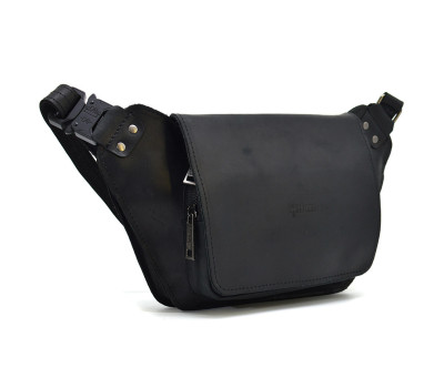 Шкіряна бананка напоясна чорна матова шкіра RA-8128-3md TARWA