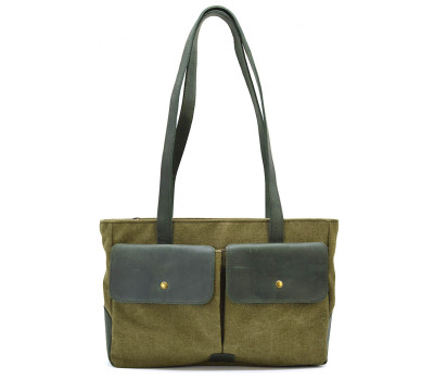 Жіноча сумка тоут з канвас та шкіри TARWA REH-3930-3md з передніми кишенями