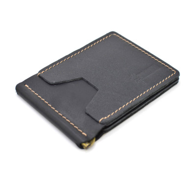 Затискач для грошей чорний комбінація шкіри наппа та крейзі хорс RGA-hold-001