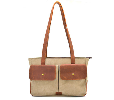 Жіноча сумка тоут з канвас та шкіри TARWA RBs-3930-3md з передніми кишенями