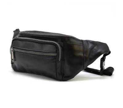 Бананка шкіряна, сумка напоясна чорна велика TARWA GA-7219-3md