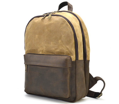 Рюкзак шкіра та воскований водостійкий канвас коричневий TARWA RCW-7273-3md