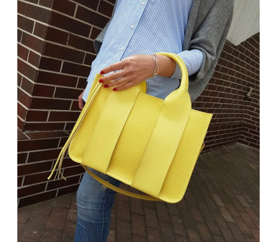 Сумка жіноча "Фіона плюс" натуральна шкіра, жовта з плетінкою