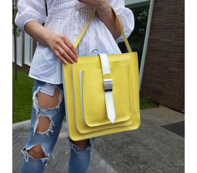 Сумка женская "Грейс" натуральная кожа, желтая / белая