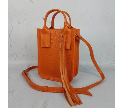 Сумка жіноча "Амелі"" натуральна шкіра, помаранчева з тисненням перли