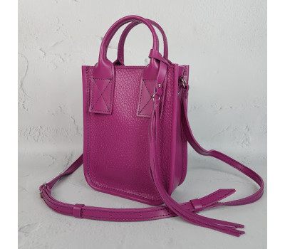 Сумка жіноча "Амелі"" натуральна шкіра, фуксія з тисненням перли