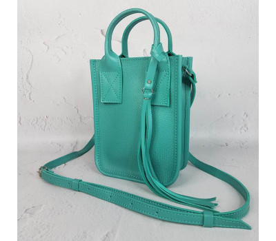 Сумка жіноча "Амелі"" натуральна шкіра, бірюзова з тисненням під рептилію